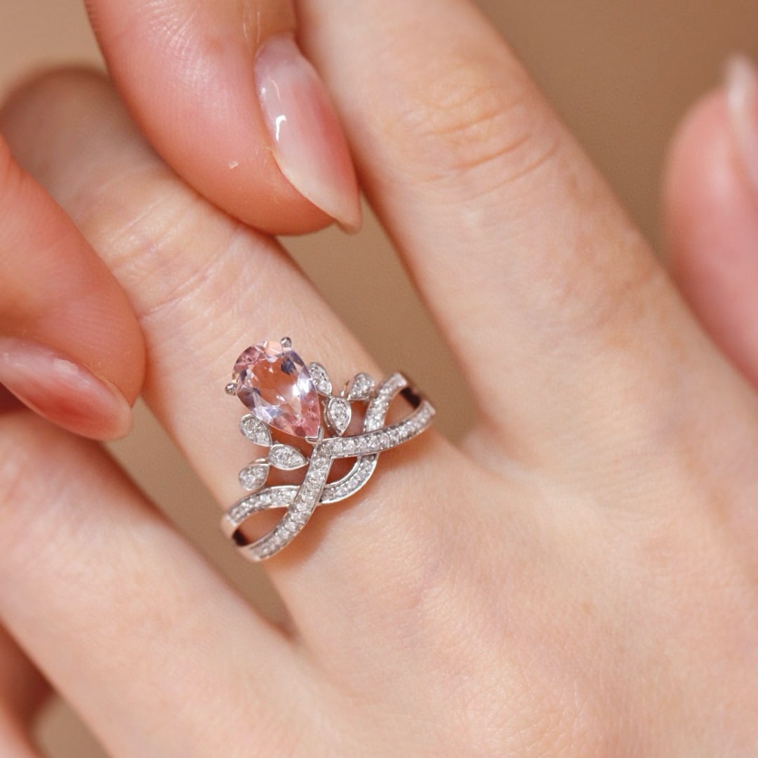 14k Gold 1.2 Ct Natural Morganite & Diamond Ring - 4