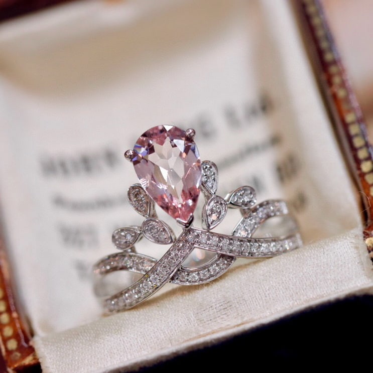 14k Gold 1.2 Ct Natural Morganite & Diamond Ring - 5