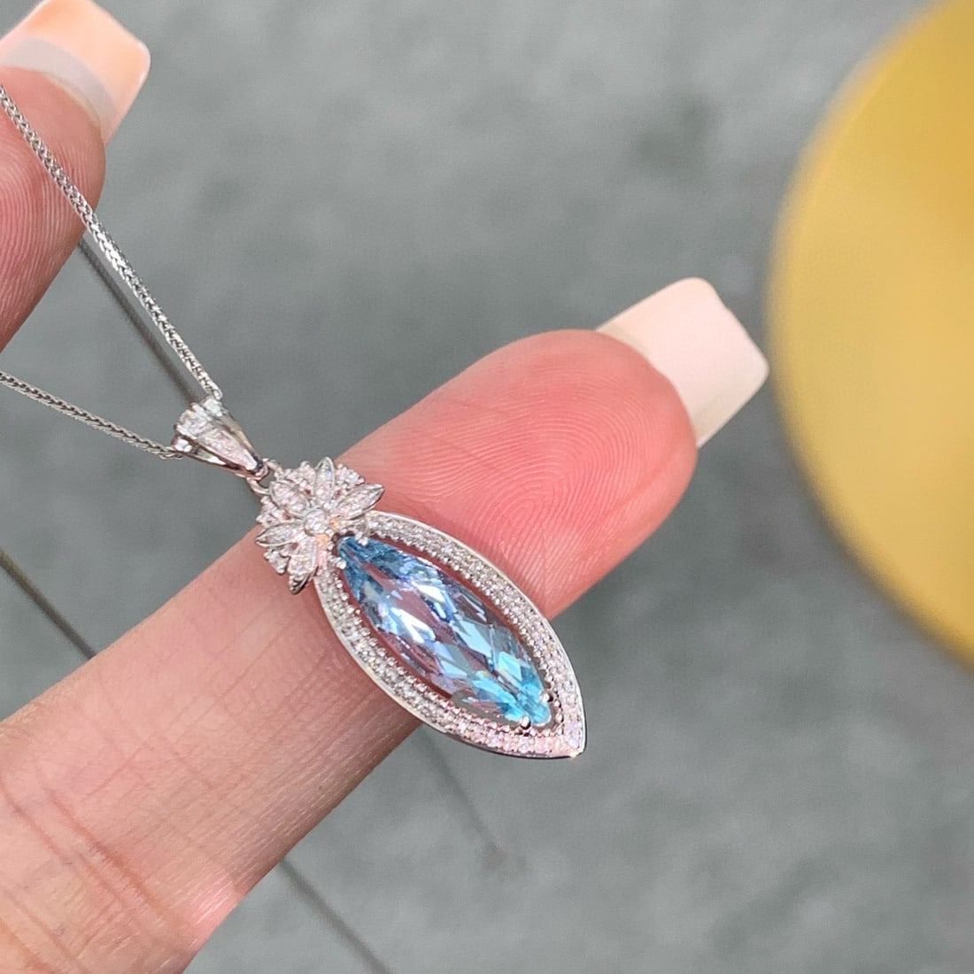 14k Gold 1.43 Ctw Natural Aquamarine & Diamond Pendant( Without Chain ) - 2