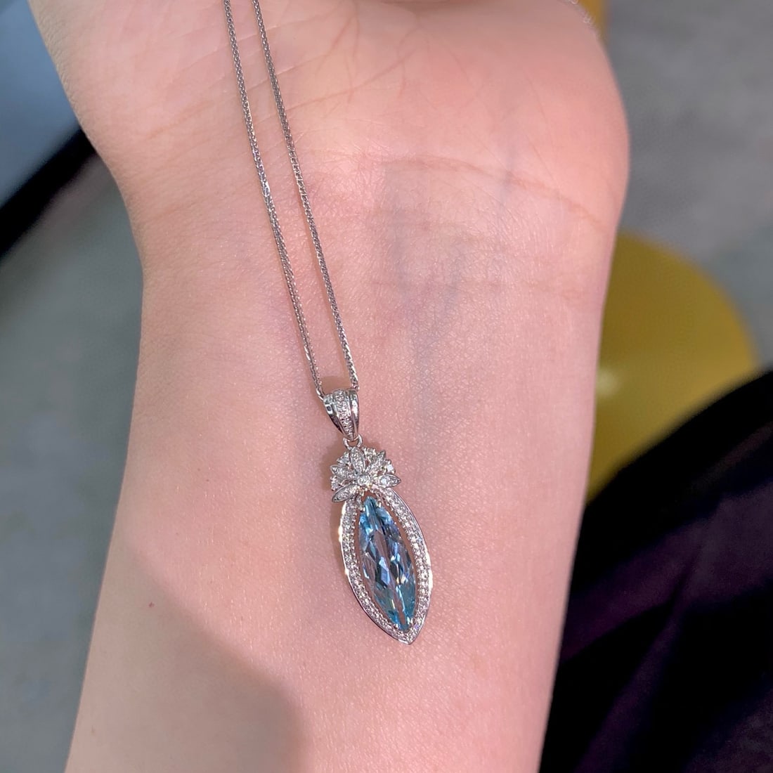 14k Gold 1.43 Ctw Natural Aquamarine & Diamond Pendant( Without Chain ) - 5