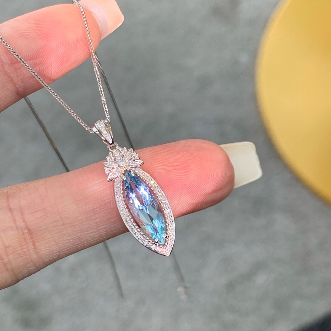 14k Gold 1.43 Ctw Natural Aquamarine & Diamond Pendant( Without Chain ) - 6