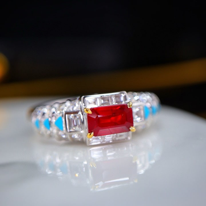 14k Gold 1.22 Ctw Natural Ruby & Diamond Ring: Ref:231054427 // gold content:14k gold // ring size:7. 25us // // main gemstone:ruby // shape:octagonal // carat weight:0. 72ct // color:pigeonblood red // treatment:natural // // adjacent gemstone 2