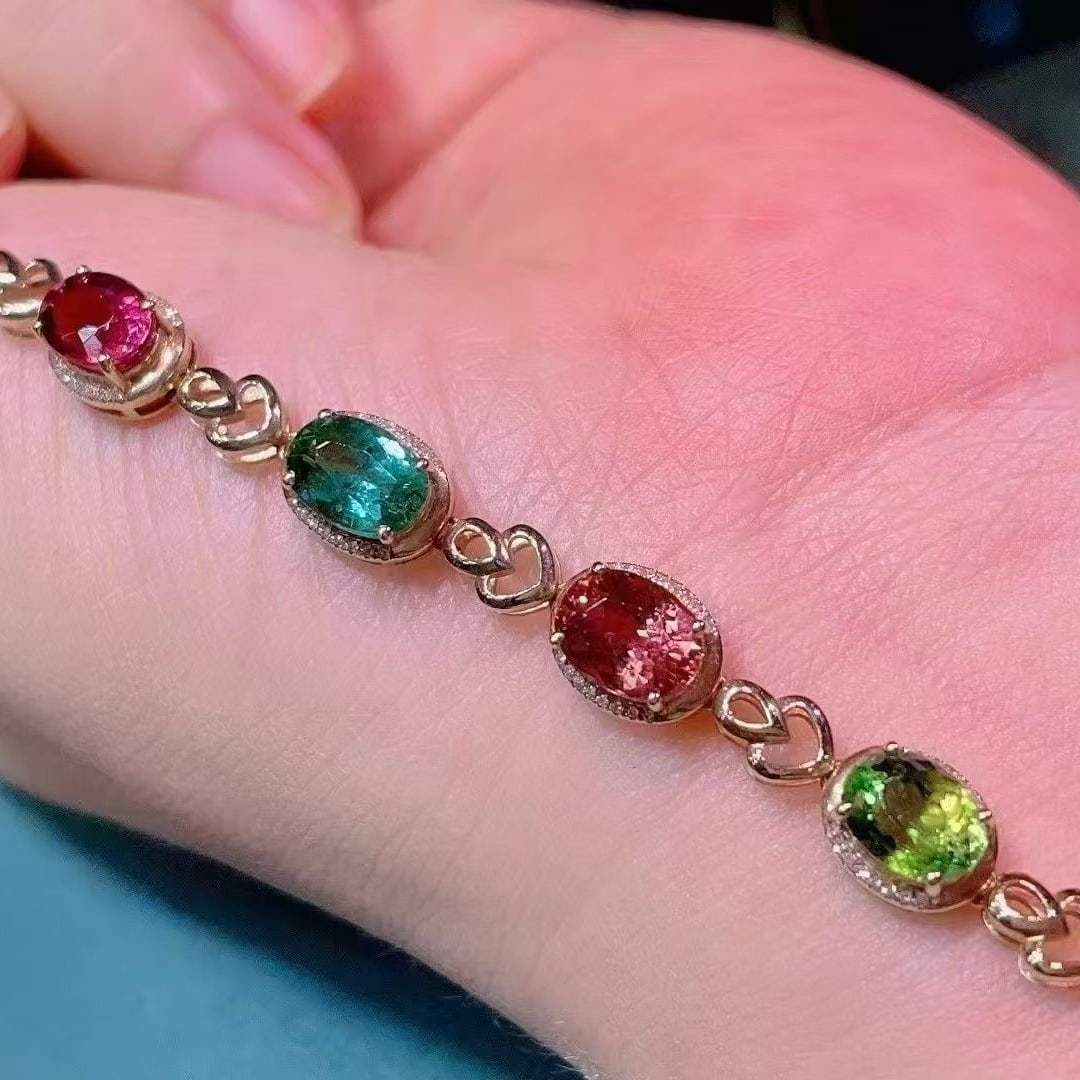 14k Gold 7.5 Ct Natural Tourmaline & Diamond Bracelet - 3