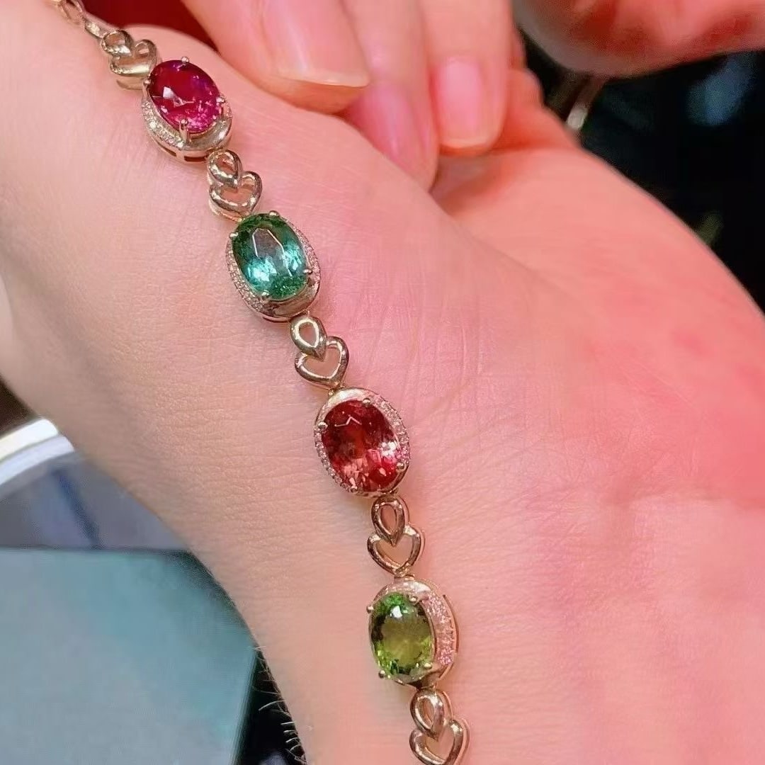 14k Gold 7.5 Ct Natural Tourmaline & Diamond Bracelet - 5