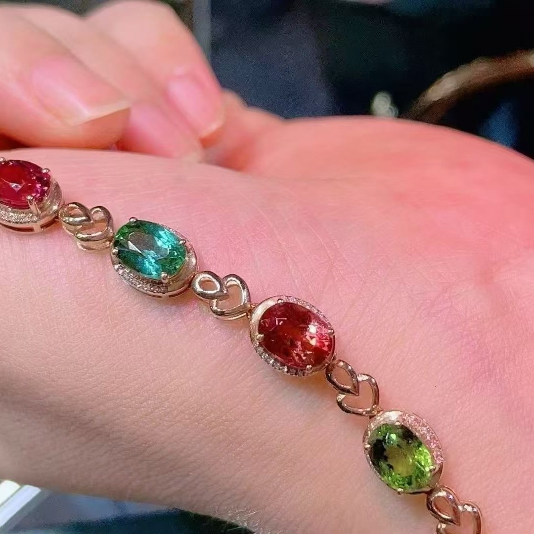 14k Gold 7.5 Ct Natural Tourmaline & Diamond Bracelet - 6