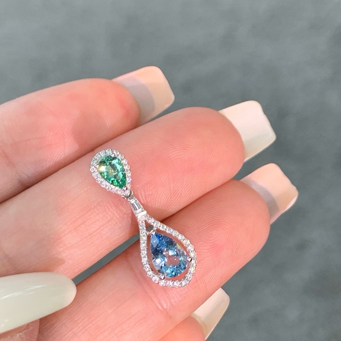 14k Gold 0.74 Ct Natural Aquamarine & Paraiba Tourmaline & Diamond Pendant( Without Chain ) - 2