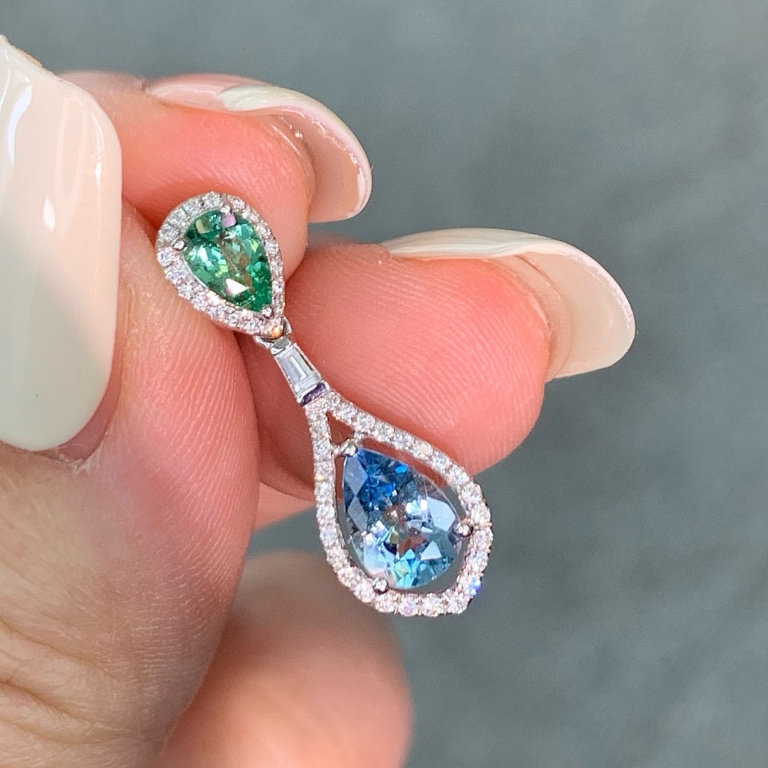 14k Gold 0.74 Ct Natural Aquamarine & Paraiba Tourmaline & Diamond Pendant( Without Chain ) - 3