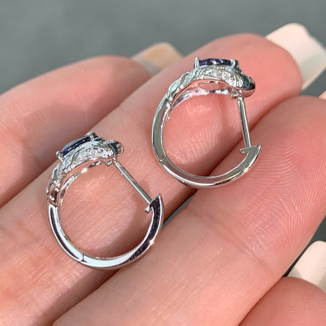 14k Gold 0.74 Ct Natural Sapphire & Diamond Earrings - 3