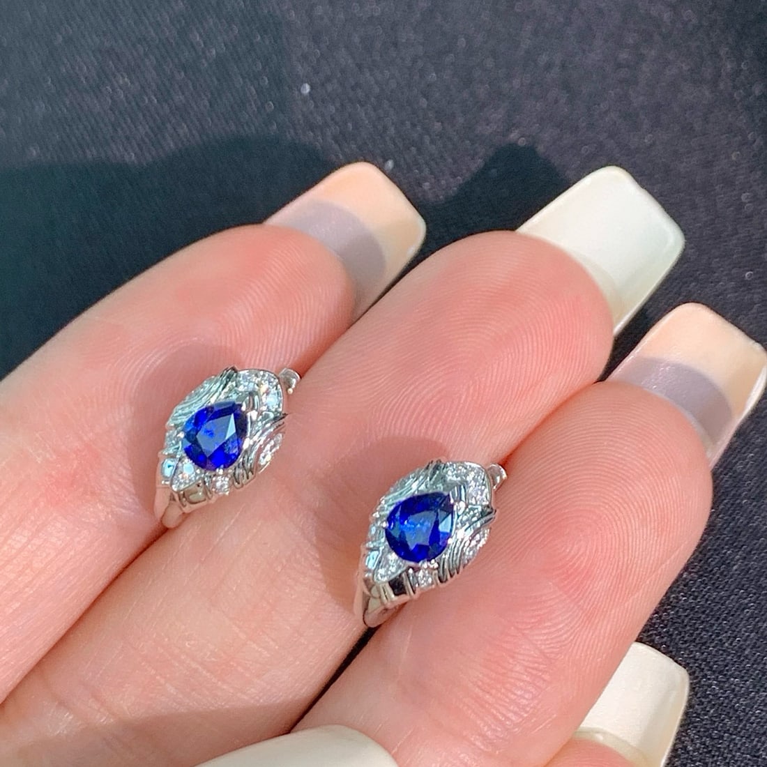 14k Gold 0.74 Ct Natural Sapphire & Diamond Earrings - 4