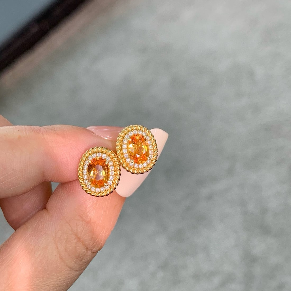 14k Gold 1.86 Ct Natural Spessartine & Diamond Earrings - 3