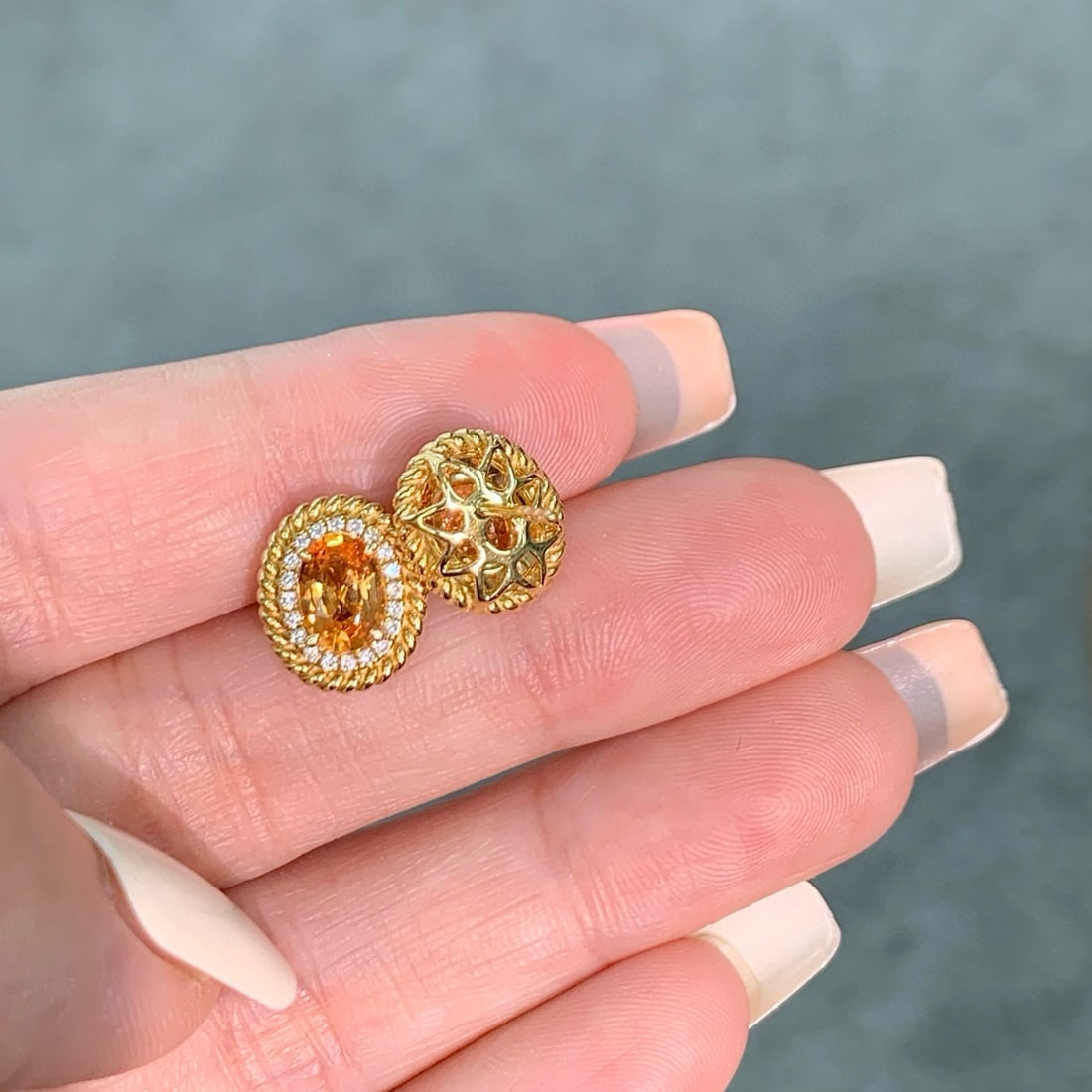 14k Gold 1.86 Ct Natural Spessartine & Diamond Earrings - 4