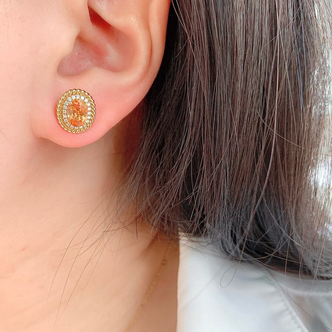 14k Gold 1.86 Ct Natural Spessartine & Diamond Earrings - 5