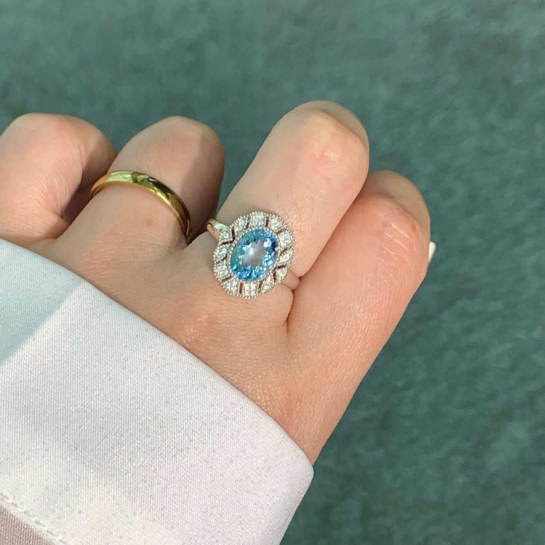 14k Gold 2.30 Ct Natural Aquamarine & Diamond Ring - 5