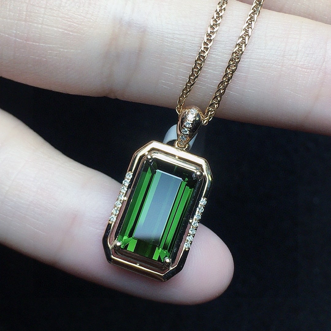 14k Gold 3.27 Ct Natural Tourmaline & Diamond Pendant( Without Chain ) - 2