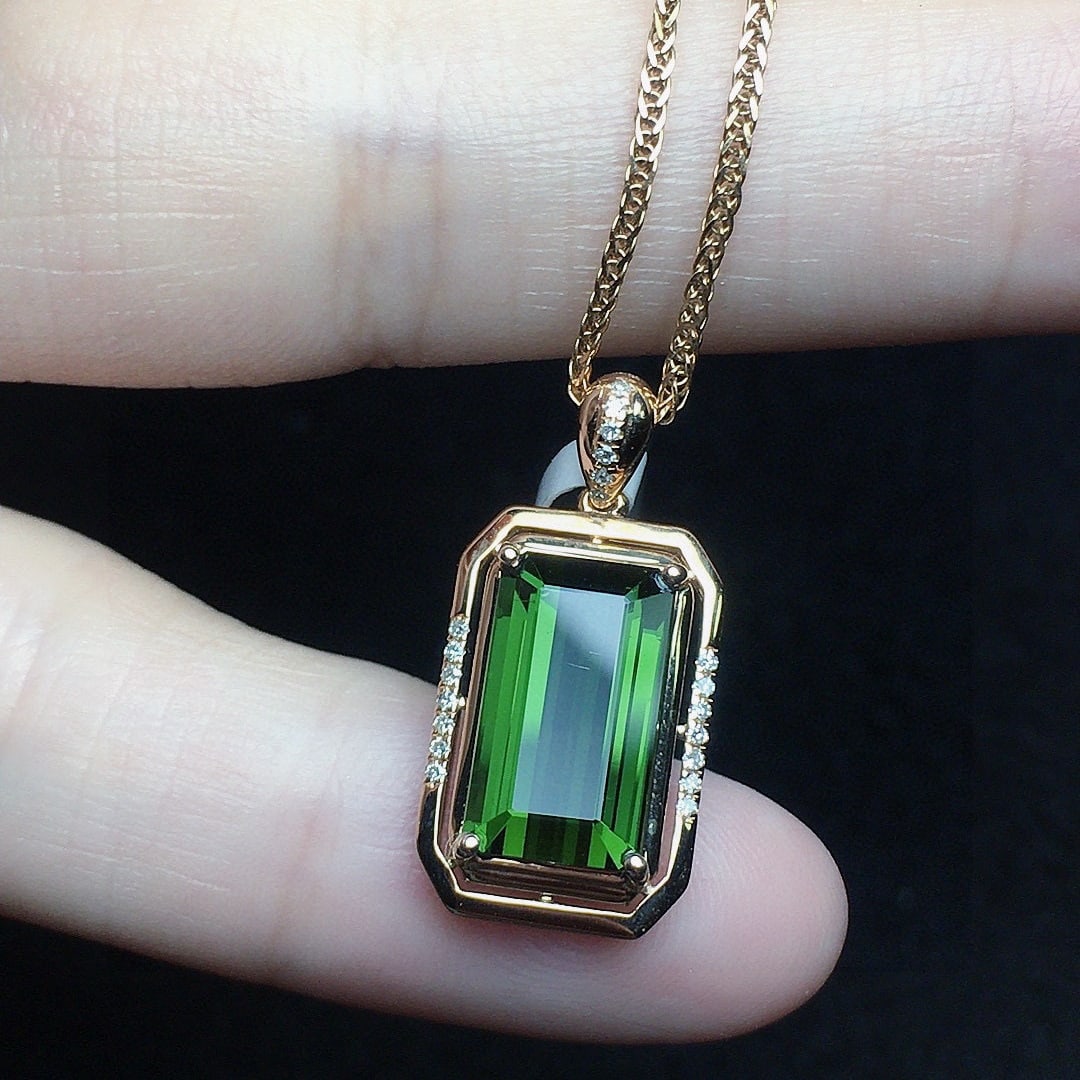 14k Gold 3.27 Ct Natural Tourmaline & Diamond Pendant( Without Chain ) - 4