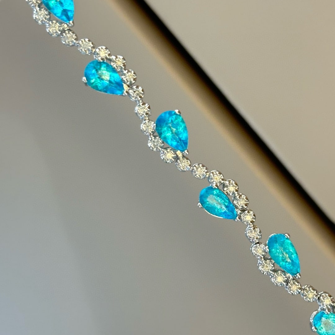 14k Gold 5.3 Ct Natural Paraiba Tourmaline & Diamond Bracelet - 5