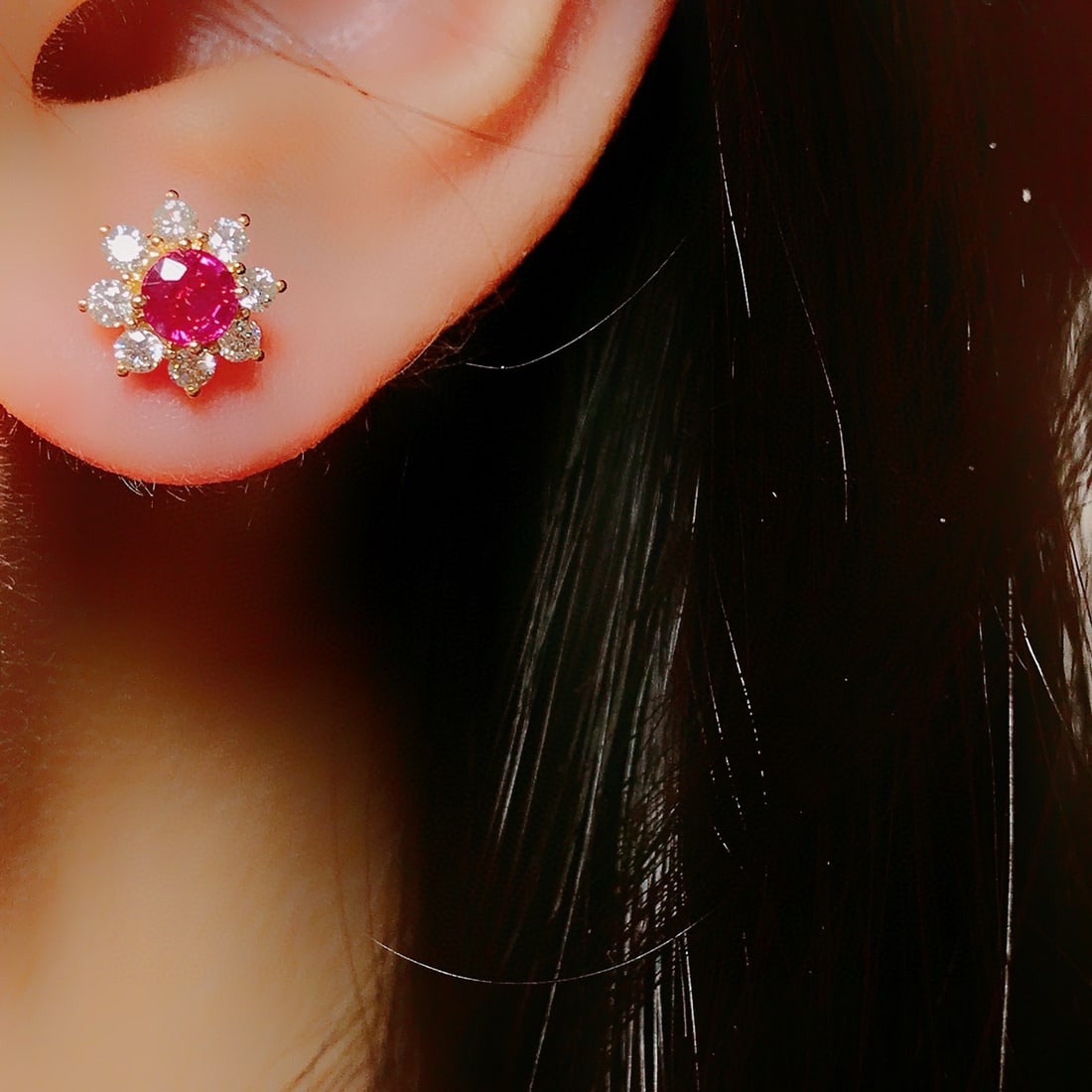 14k Gold 1.20 Ctw Natural Ruby & Diamond Earrings - 3
