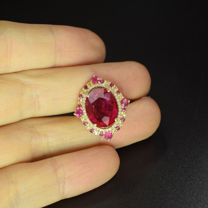 14k Gold 5.75 Ctw Natural Tourmaline & Diamond Ring - 2