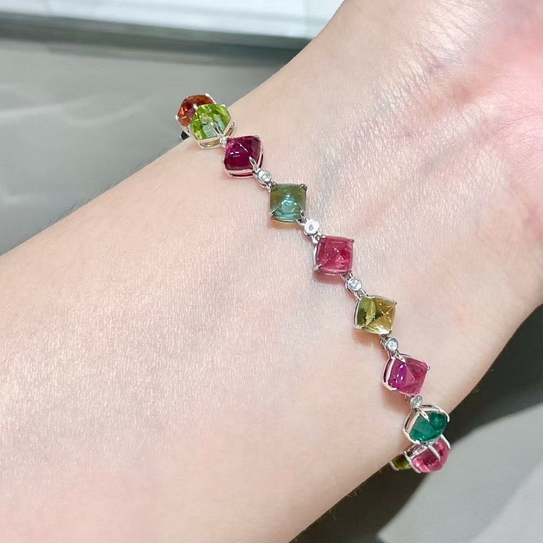 14k Gold 13.2 Ct Natural Tourmaline & Diamond Bracelet - 2