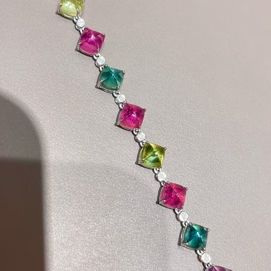 14k Gold 13.2 Ct Natural Tourmaline & Diamond Bracelet - 5
