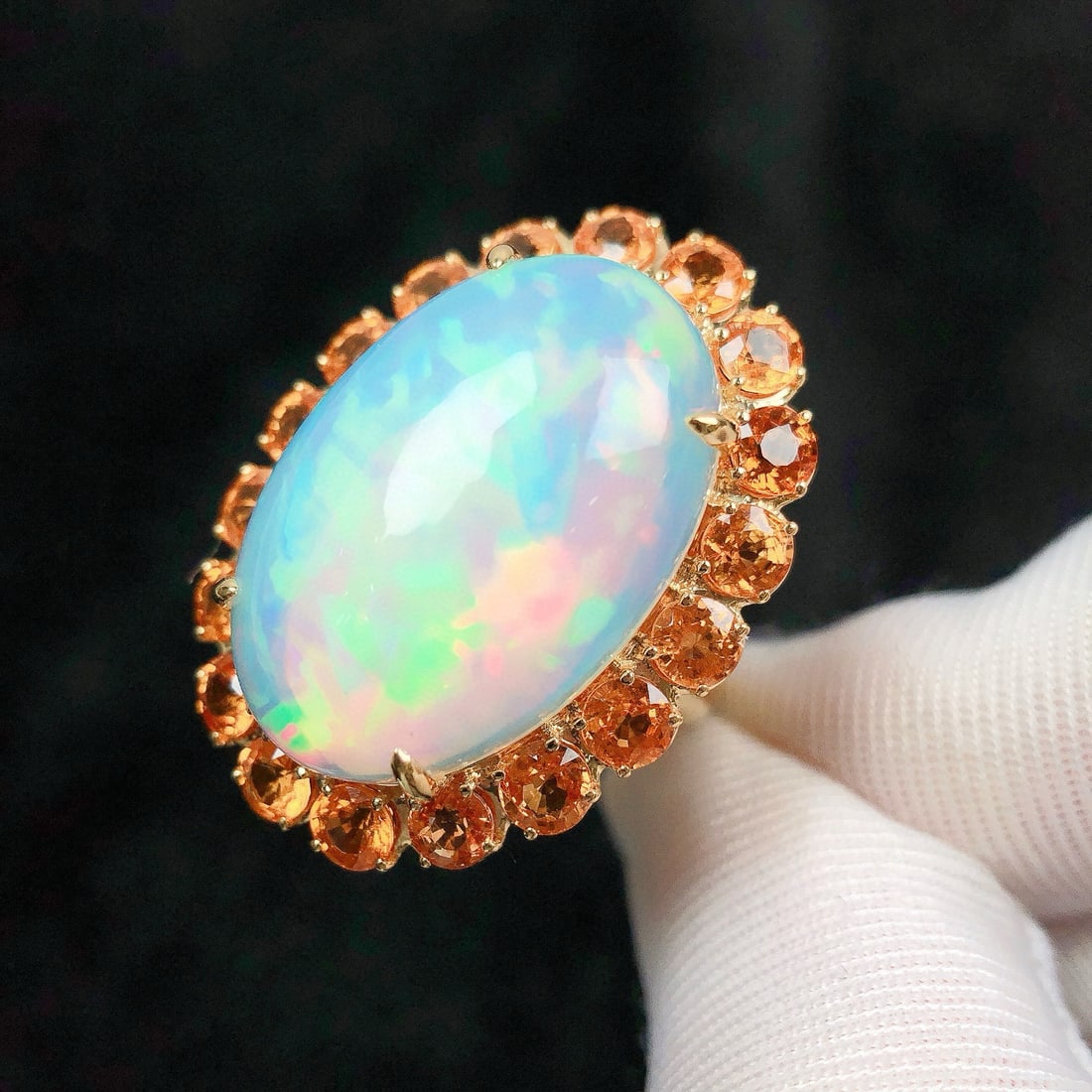 14k Gold 15.03 Ctw Natural Opal & Sapphire Ring - 2