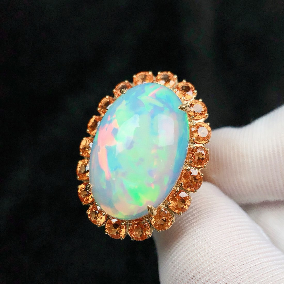 14k Gold 15.03 Ctw Natural Opal & Sapphire Ring - 5