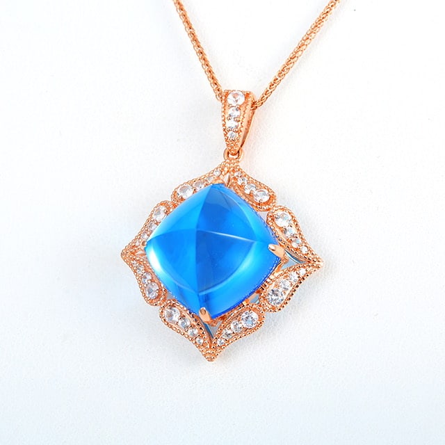 14k Gold 23.81 Ctw Natural Topaz & Sapphire Pendant( Without Chain ) - 2