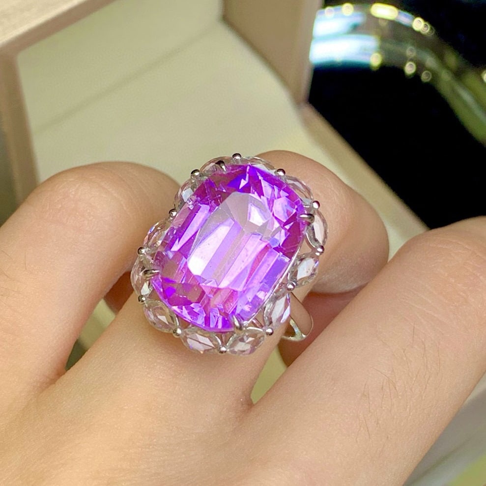 14k Gold 19.8 Ct Natural Kunzite & Sapphire Ring - 6