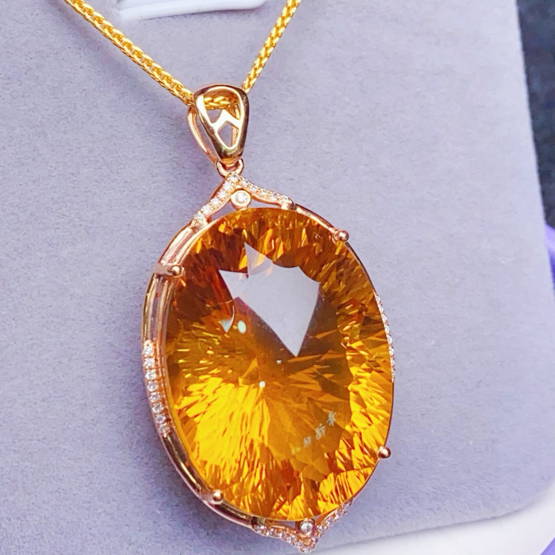 14k Gold 39.52 Ctw Natural Citrine & Diamond Pendant( Without Chain ) - 2