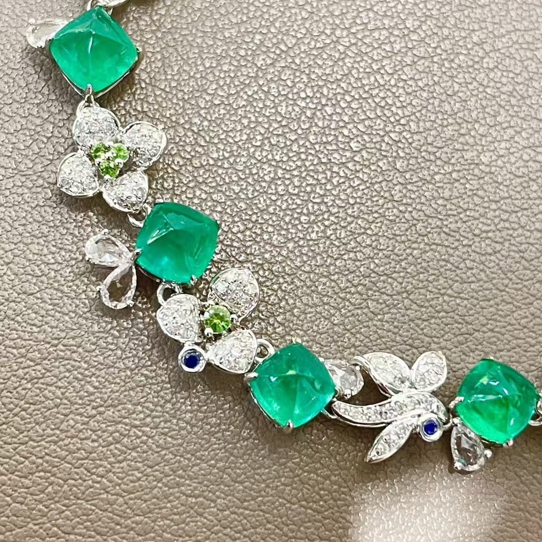 14k Gold 9.6 Ctw Natural Emerald & Diamond Bracelet - 4