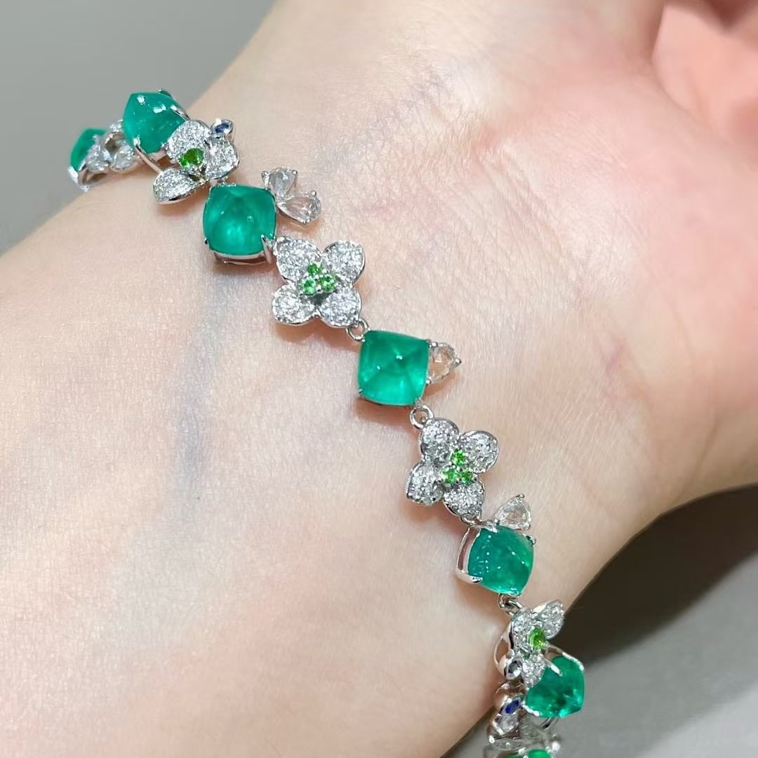 14k Gold 9.6 Ctw Natural Emerald & Diamond Bracelet - 6