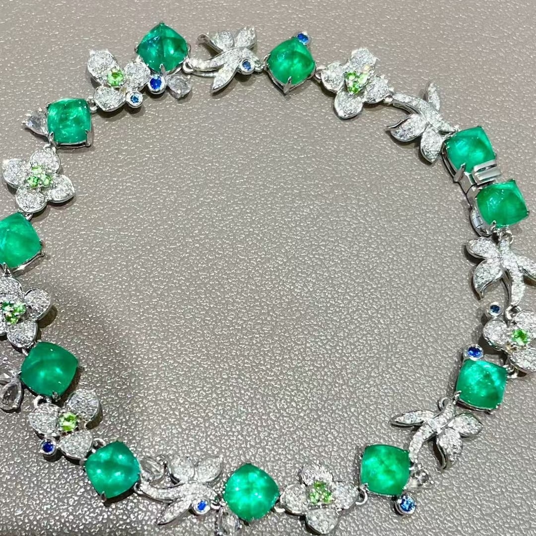 14k Gold 9.6 Ctw Natural Emerald & Diamond Bracelet - 7
