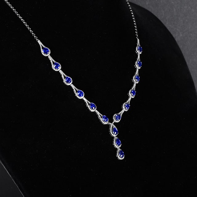 14k Gold 8.20 Ctw Natural Sapphire & Diamond Necklace - 2