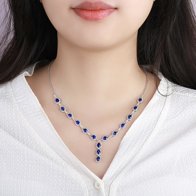 14k Gold 8.20 Ctw Natural Sapphire & Diamond Necklace - 4