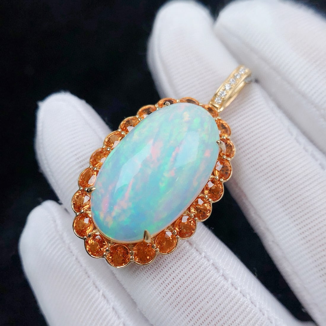 14k Gold 15.05 Ctw Natural Opal & Diamond Pendant( Without Chain ) - 3