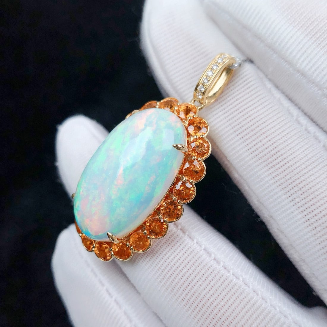 14k Gold 15.05 Ctw Natural Opal & Diamond Pendant( Without Chain ) - 6