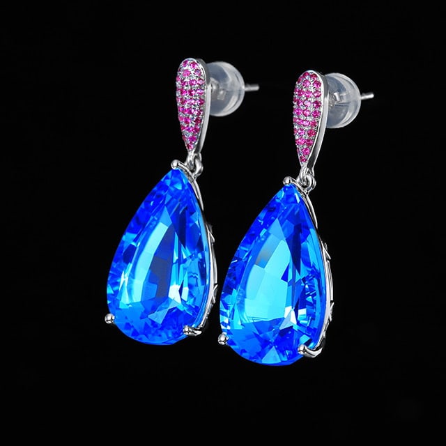 14k Gold 18.51 Ctw Natural Topaz & Ruby Earrings - 2