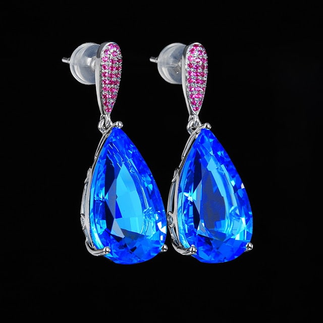 14k Gold 18.51 Ctw Natural Topaz & Ruby Earrings - 3