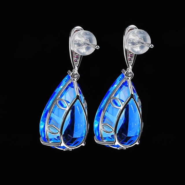 14k Gold 18.51 Ctw Natural Topaz & Ruby Earrings - 4
