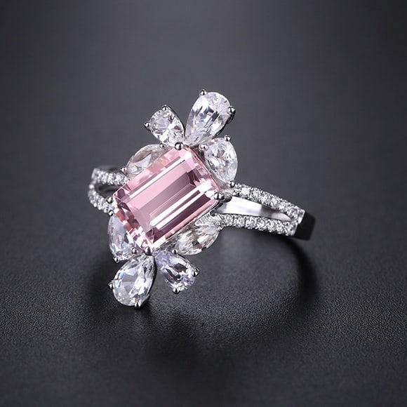 14k Gold 2.82 Ctw Natural Morganite & Sapphire Ring: Ref:231055044 // gold content:14k gold // ring size:7. 25us // // main gemstone:morganite // shape:octagonal // carat weight:1. 54ct // color:pink // treatment:natural // // adjacent gemstone 2 :