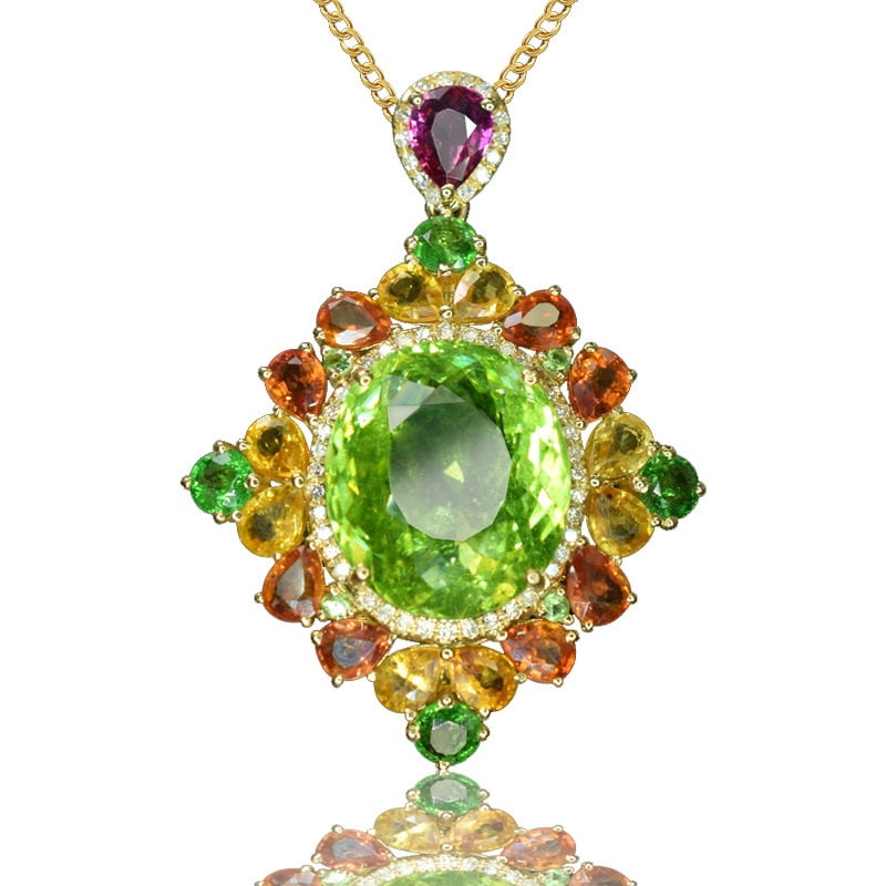 14k Gold 9.50 Ctw Natural Tourmaline & Diamond Pendant( Without Chain ) - 2
