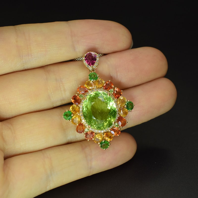 14k Gold 9.50 Ctw Natural Tourmaline & Diamond Pendant( Without Chain ) - 4