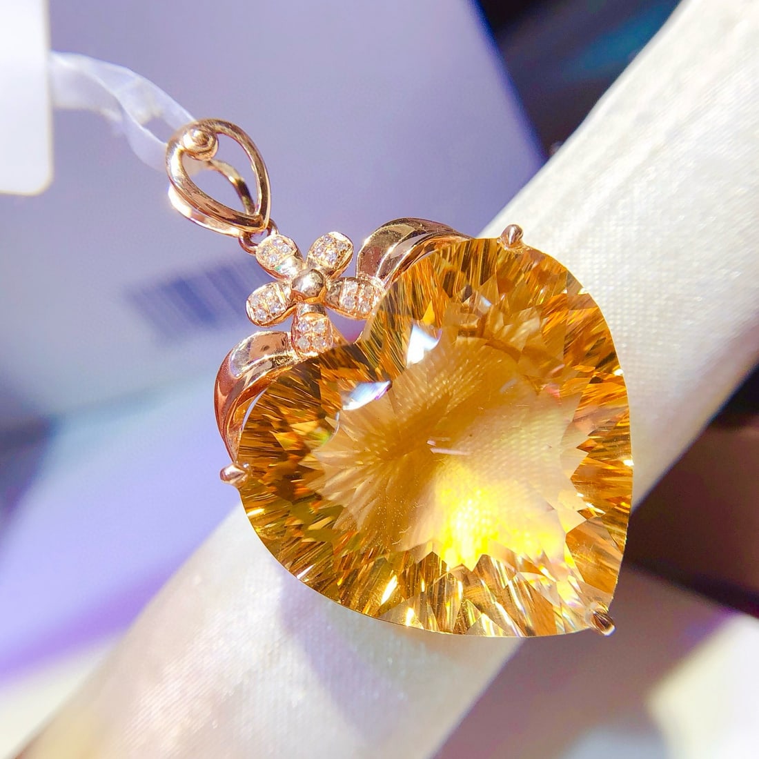 14k Gold 32 Ct Natural Citrine & Diamond Pendant( Without Chain ) - 3