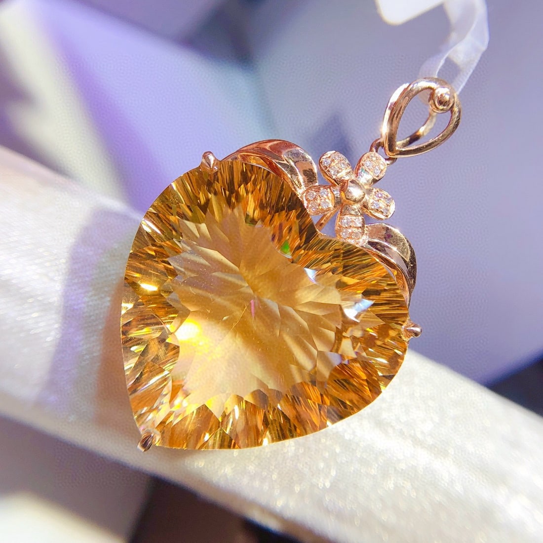 14k Gold 32 Ct Natural Citrine & Diamond Pendant( Without Chain ) - 4
