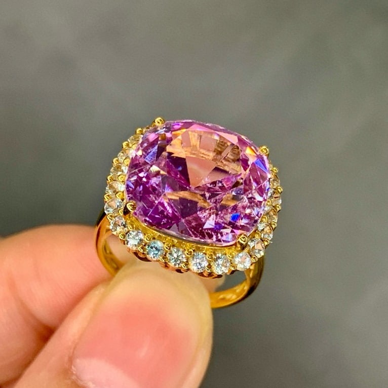 14k Gold 15.78 Ctw Natural Kunzite & Spinel Ring - 3