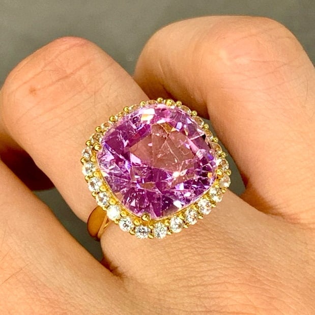 14k Gold 15.78 Ctw Natural Kunzite & Spinel Ring - 5