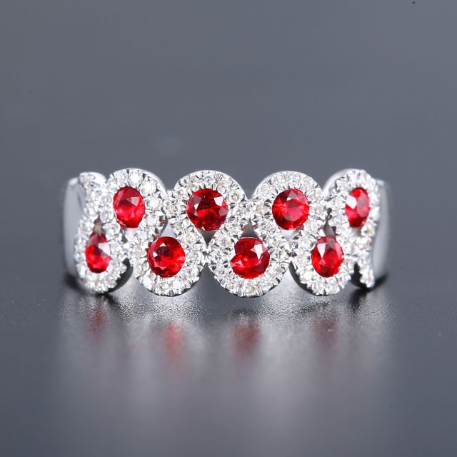 14k Gold 0.78 Ctw Natural Ruby & Diamond Ring: Ref:231055057 // gold content:14k gold // ring size:7. 25us // // main gemstone:ruby // shape:round // carat weight:0. 55ct // color:red // treatment:natural // cut grade:g // // adjacent gemstone 2 :