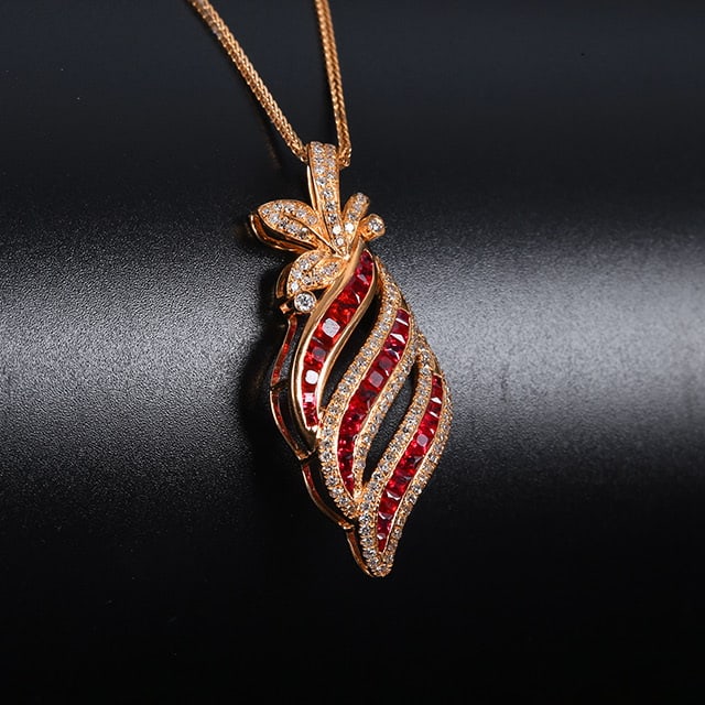 14k Gold 1.88 Ctw Natural Ruby & Diamond Pendant( Without Chain ) - 3