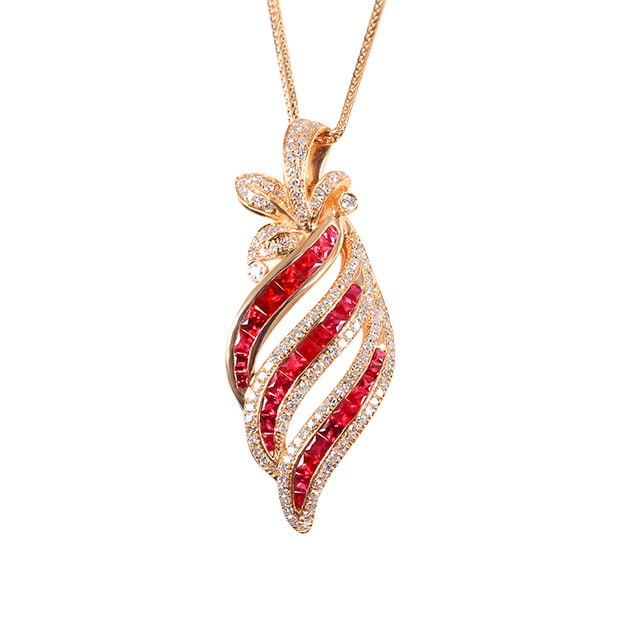 14k Gold 1.88 Ctw Natural Ruby & Diamond Pendant( Without Chain ) - 5