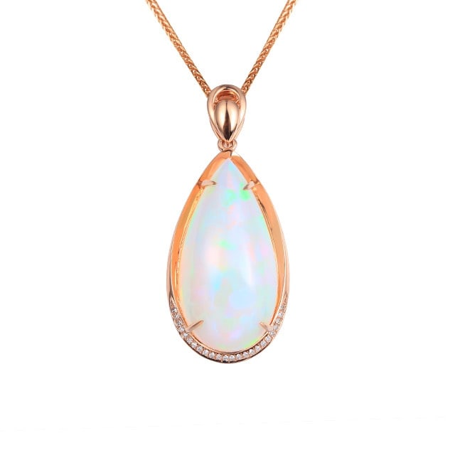 14k Gold 16.32 Ctw Natural Opal & Diamond Pendant( Without Chain ) - 5